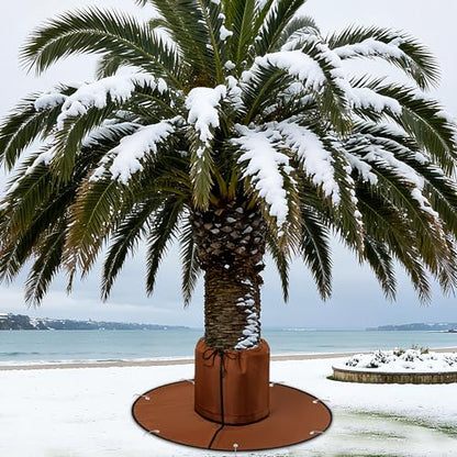 Detachable Palm Tree Root Protector, Winter Tree Root Frost Covers with Ground Nails, 3 Layers Thermal Plant Cover Protector with Drawstring for Outdoor Cold Weather Plants Root (1, Brown)