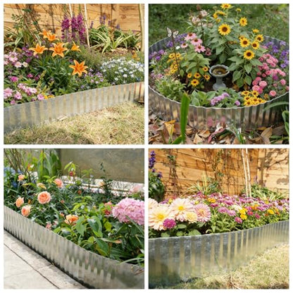 Anleolife Galvanized Steel Landscape Edging Roll, 60FT x 4" Silver - color: Silver, size: 4 inch× 60 ft
