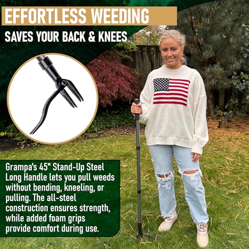 Grampa's Weeder Stand Up Weed Puller Tool with Heavy-Duty Steel Handle - color: Black