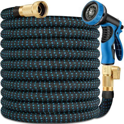 100 ft Expandable Garden Hose - Superior Strength 3750D - 3 -Layer Latex Core Garden HoseS - Expanding Water hoses - Extra Strong Brass Connectors/Storage Bag