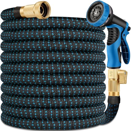 100 ft Expandable Garden Hose - Superior Strength 3750D - 3 -Layer Latex Core Garden HoseS - Expanding Water hoses - Extra Strong Brass Connectors/Storage Bag