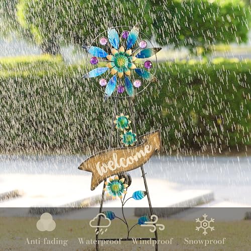 TERESA'S COLLECTIONS Solar Metal Wind Spinner Garden Stake Mom Gift 35.4" - color: Blue, size: Large