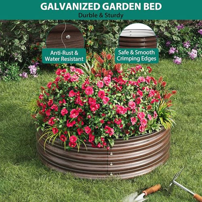 4×4×2ft Round Galvanized Raised Garden Bed – Metal Planter Box Kit with Rust & Corrosion Protection, Safe Rubber Edge, Open Bottom Design – Easy Assembly for Vegetables, Flowers, Fruits