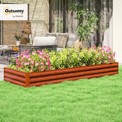 Outsunny 8' x 3' x 1' Galvanized Raised Garden Bed, Natural Wood - color: Natural Wood, size: 8' x 3' x 1'