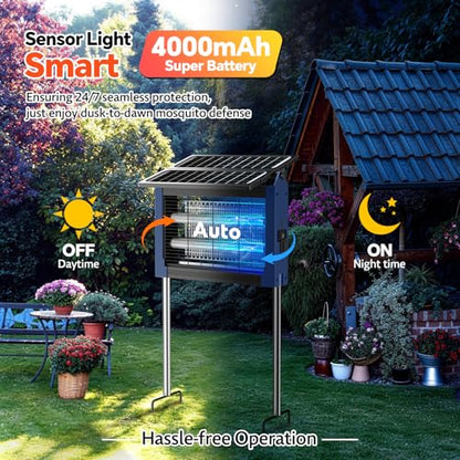 Solar Bug Zapper with Dual Panels, 4500V Waterproof Mosquito Zapper Outdoor - color: Blue