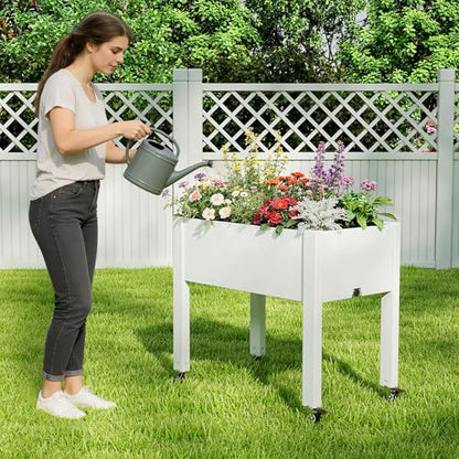 Elevated Raised Garden Bed with Wheels,Planter Box,Ashen-26.3" h - color: Ashen, size: 26.3"h