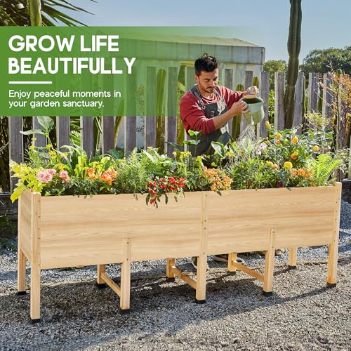 AMERLIFE 7x2 Ft Raised Garden Bed, 16 Inch Deep Wood Planter with Legs