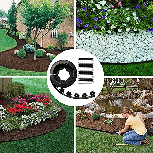 2" x 20' Plastic Landscape Edging Border Black, 20 Spikes - size: 2 in, 20 ft