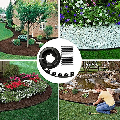 2" x 40' Plastic Landscape Edging Border Black, 40 Spikes - size: 2 in, 40 ft