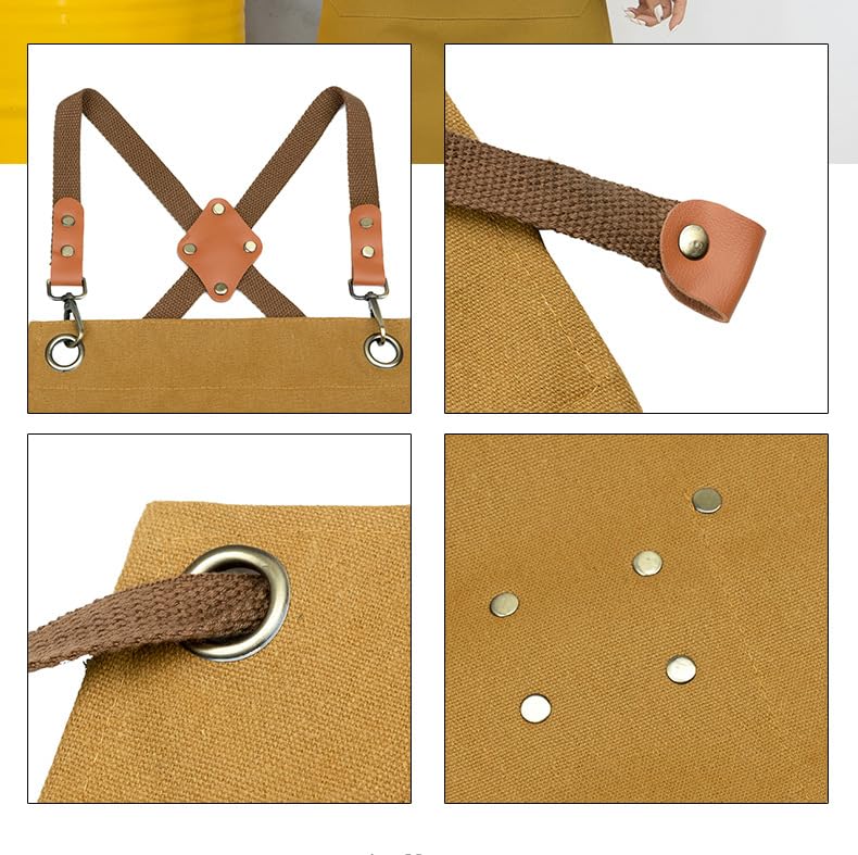 Kitchen Chef Aprons for Women and Men with 3 Pockets for Cooking BBQ Bib Work - color: Khaki