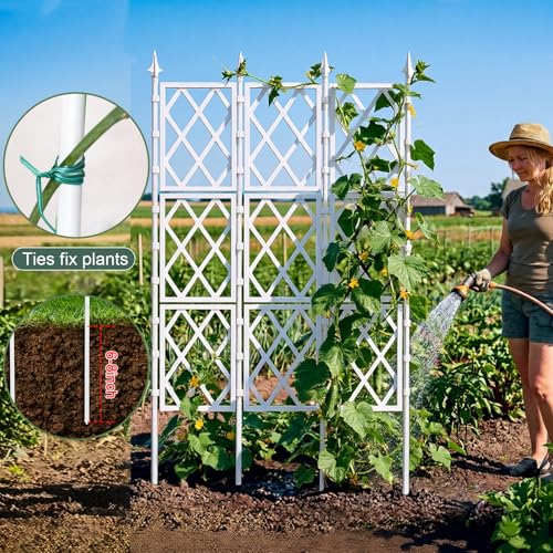 63 Inch Garden Trellis Support Fence Metal Lattice Climbing Frame White - color: White