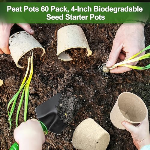 Peat Pots, 60 Pack Plant Starter Round Nursery Pot with Drainage Holes, Garden Germination Seedling Pots with 30 Plant Labels (4 Inch) - size: 4 Inch