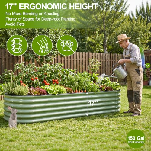 Galvanized Raised Garden Bed Outdoor, 8x2x1.4ft, Olive Green - color: Olive Green, size: 8×2×1.4ft (1 Pack)