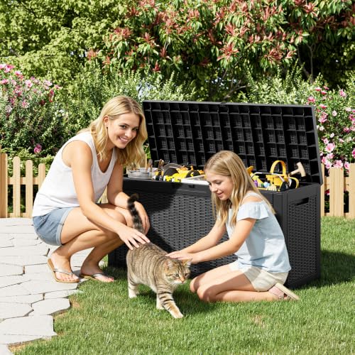 75 Gallon Outdoor Storage Box Waterproof Deck Box Patio Storage - color: Black, style: 75Gallon