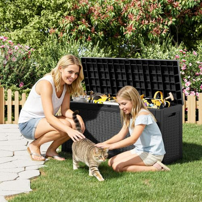 75 Gallon Outdoor Storage Box Waterproof Deck Box Patio Storage - color: Black, style: 75Gallon