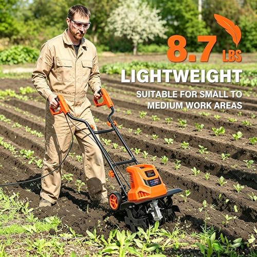 GARCARE 15A Corded Tiller Cultivator – 18" Width, 6 Steel Tines Rototiller