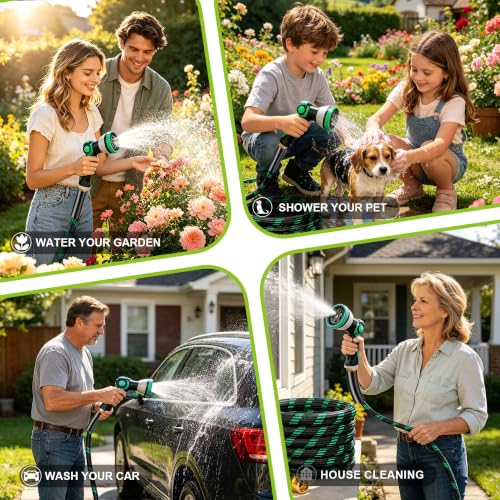 Garden Hose 25FT, Ultra Lightweight with 10-Function Nozzle - color: Green