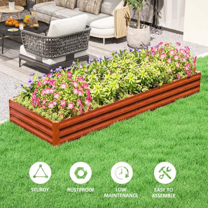 Outsunny 8' x 3' x 1' Galvanized Raised Garden Bed, Natural Wood - color: Natural Wood, size: 8' x 3' x 1'