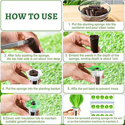 Potchen 400 Pcs Hydroponic Growing Kit - Reusable Plant Grow Sponges, Baskets, Lids & Labels - Indoor Use - Modern Style - Hole Design - Flower Theme - Polished Finish