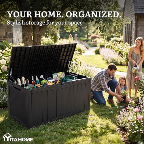 YITAHOME 100 Gallon Resin Deck Box - color: Black, size: 100 Gallon Standard