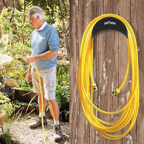 FLORA GUARD Garden Hose Holder, Heavy Duty Hose Hanger Wall Mount - color: Black
