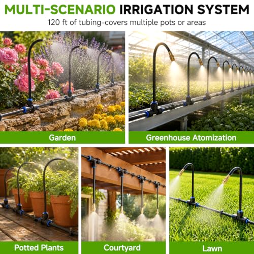 120FT Garden Watering System w/26 Nozzles,360° Bendable Drip Irrigation Kit