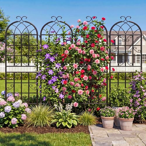 2-Pack 71" Black Metal Garden Trellises with Butterfly Design - color: 2 Pack 71"- Butterfly Black