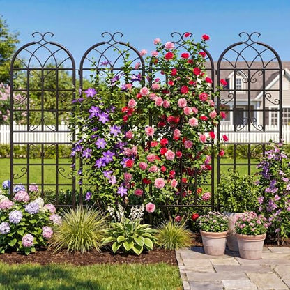 2-Pack 71" Black Metal Garden Trellises with Butterfly Design - color: 2 Pack 71"- Butterfly Black