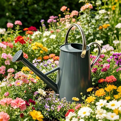 1.5 Gallon Metal Watering Can for Outdoor Plants, Large Watering Can, Gray - color: Gray