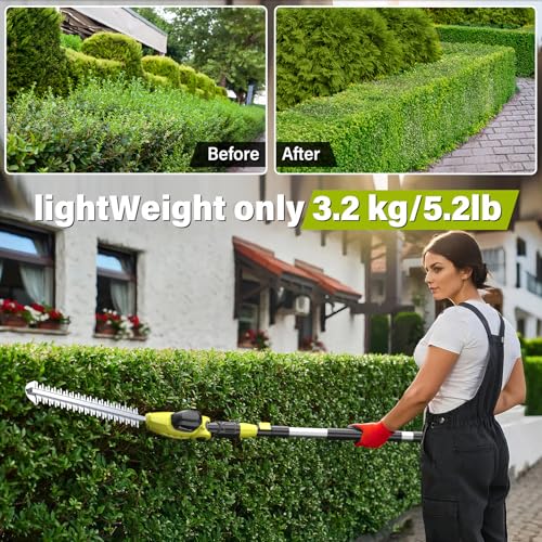 SEYVUM 20V Cordless Pole Hedge Trimmer, Bush & Shrub Cutter, 20-Inch Blade