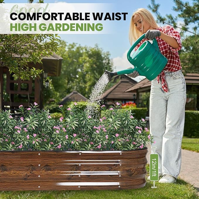 G GOOD GAIN Raised Garden Beds Galvanized, Metal Planter Boxes Kit, Grain - color: Grain, size: 8×2×1ft (1 Pack)