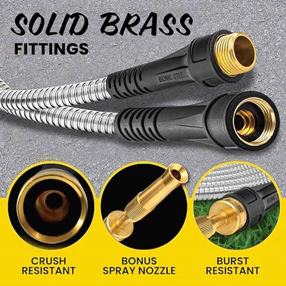 BIONIC STEEL PRO 75 Ft Metal Garden Hose with Brass Nozzle - size: 75 Feet