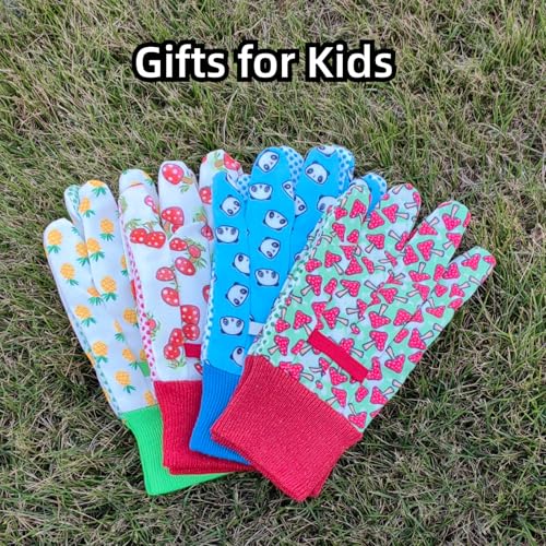 Gardening Gloves for Kids,Toddler,Children,Gift,Cute Pattern,Age3-8 - color: 4 Pairs Per Pack, size: Medium