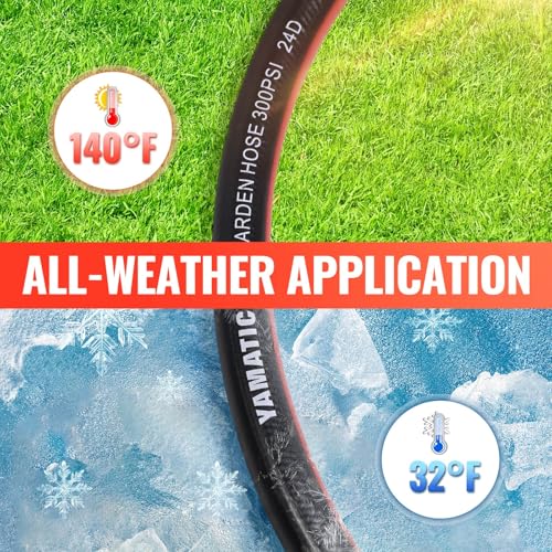 YAMATIC 100FT Garden Hose 5/8in I.D. with 10 Function Water Hose Nozzle - color: Black and Red, size: 100' feet