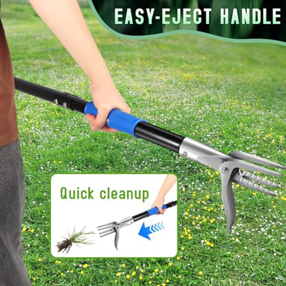 50” weed puller tool for Dandelion,Stand Up Weed puller With Easy-Eject Handle, Weeding Tool with 4 Steel Claw ,Wider Foot Platform Penetrate Tough Soil, weeder Without Bending, Pulling,kneeling