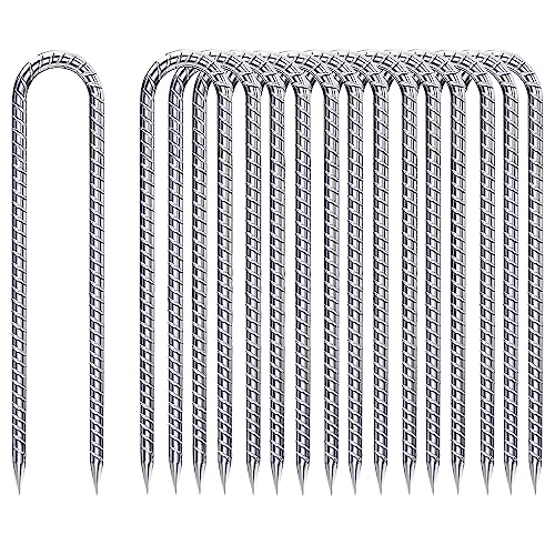 Rebar-Stakes-12-Inch-Galvanized, U Hook Trampoline Stakes 20 Pack Ground Anchors Tent Stakes Heavy Duty for Plants Anti-Rust Landscape Fabric Stakes Artificial Turf - color: U-HOOK-Silver-8mm, size: 20pcs