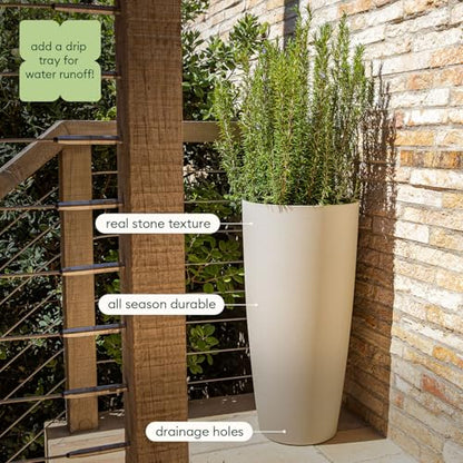 Veradek Mason Series Vega Planter - Tall Round Outdoor Planter with Shelf - color: Sand, size: 28 inch