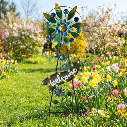 TERESA'S COLLECTIONS Solar Metal Hummingbird Wind Spinner Garden Stake 26" - color: Green, size: Medium