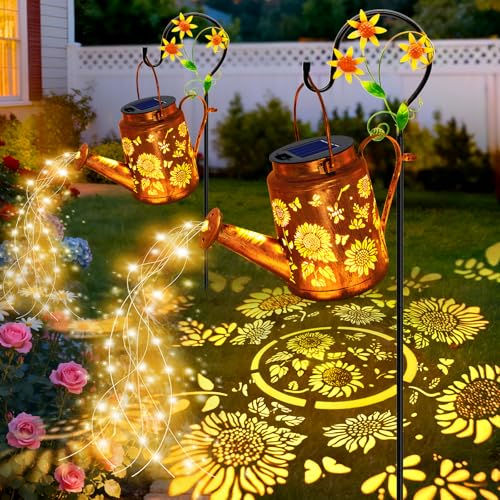 Solar Watering Can with Lights, Birthday Gifts for Christmas Mom Women, 2 Pack Waterproof Outdoor Garden Decor Sunflower Solar Garden Lights for Outdoor Pathway Yard Lawn Patio Party Decorations - style: 2 Pack-Sunflower