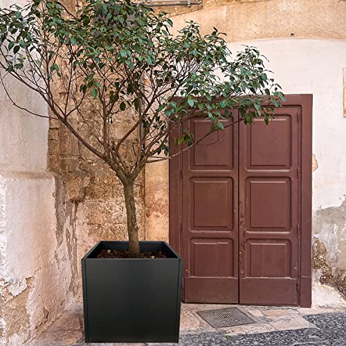 Galvanized Steel Planter Box 24” H, Black, Square, Metal, Powder Coating - color: Black, size: 24" L x 24" W x 24" H