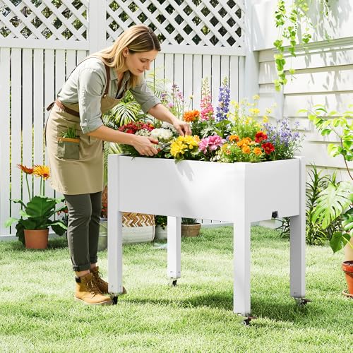 Fancyango Raised Garden Bed with Wheels 26.3" H -Ashen - color: Ashen, size: 26.3"H