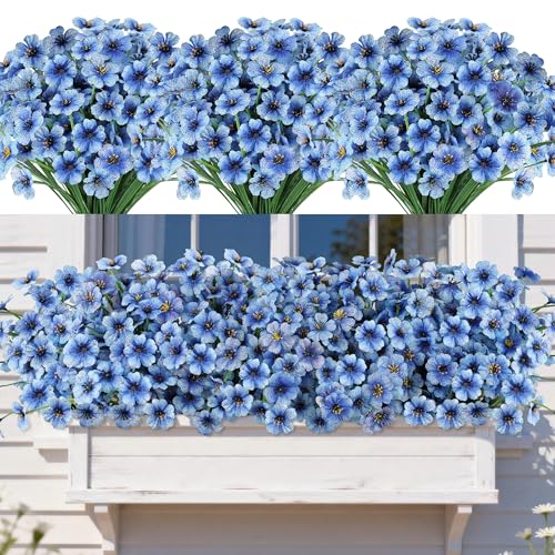 AmyHomie 20 PCS Artificial Flowers for Outdoors, UV Resistant Fake Plants - color: Blue, size: 20