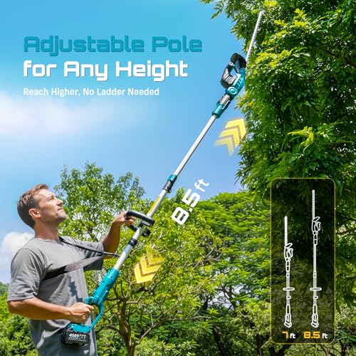 SEESII 2-in-1 Pole & Hedge Trimmer Cordless,20" Electric Bush Trimmer 8.5ft