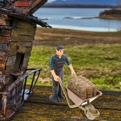 Garneck 12 Piece Miniature Farm Accessories Farmer Figures Tool Diorama Set