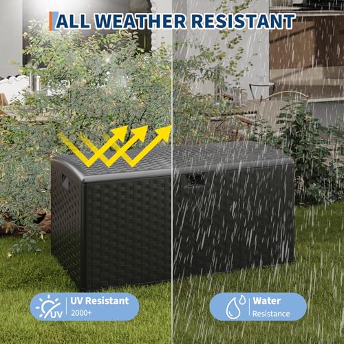 100 Gallon Blow Molded Deck Box,Lockable Outdoor Storage,Waterproof Patio Bench,Black