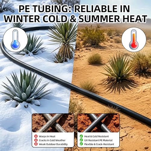50FT 3/8" Drip Irrigation Tubing, 9mm ID x 12mm OD Flexible PE Hose - size: 50FT 3/8" Hose