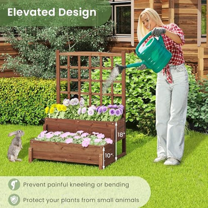 HAPPYGRILL Raised Garden Bed with Trellis & Legs