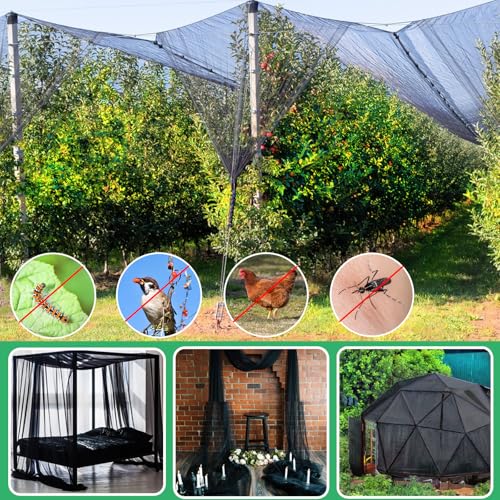 Mosquito Netting,10x50 FT Mosquito Mesh Net,Insect Bird Bug Screen for Patio Garden Vegetables Fruits Protection,Black Bed Curtains with 100 Pcs Straps
