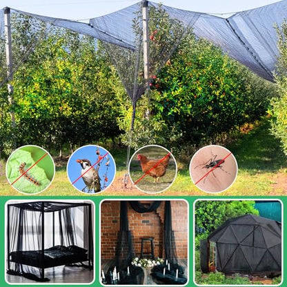 Mosquito Netting,10x50 FT Mosquito Mesh Net,Insect Bird Bug Screen for Patio Garden Vegetables Fruits Protection,Black Bed Curtains with 100 Pcs Straps
