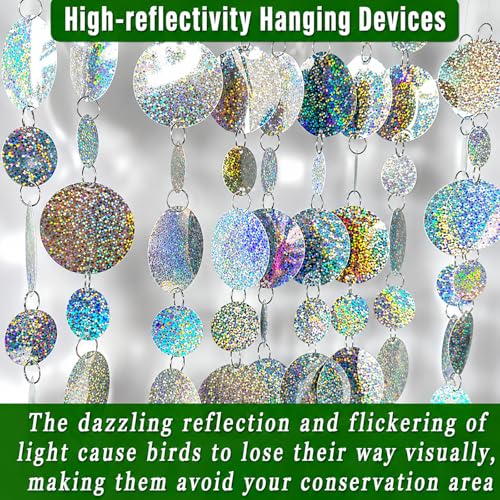 5 Pack Reflective Bird Scare Discs Set, 40 Inch Long Bird Scare Hanging Devices Double-Sided Reflectors Deterrents Keep Birds Away for Garden, Orchards, Patio, Yard (Silver) - color: Silver